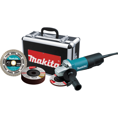 Makita 4 - 1/2" Angle Grinder Work Box w/ Blade, Grinding Tools and More! Paddle Switch Cut‑Off 9557PBX1