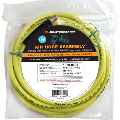 Alpha 15' Air Hose Assembly for Pneumatic Polishers / Grinders